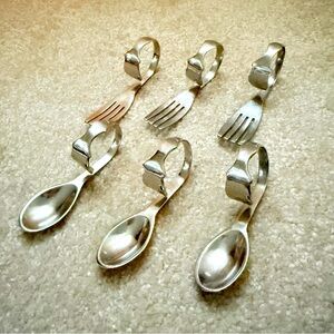 6pc Bend Handle Serve Spoon Fork Silverware Stainless Steel baby or camping.